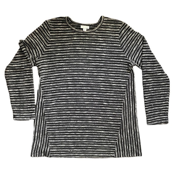 J JILL Women’s long sleeve beige black striped cotton blend sweater Size Med - Picture 4 of 9